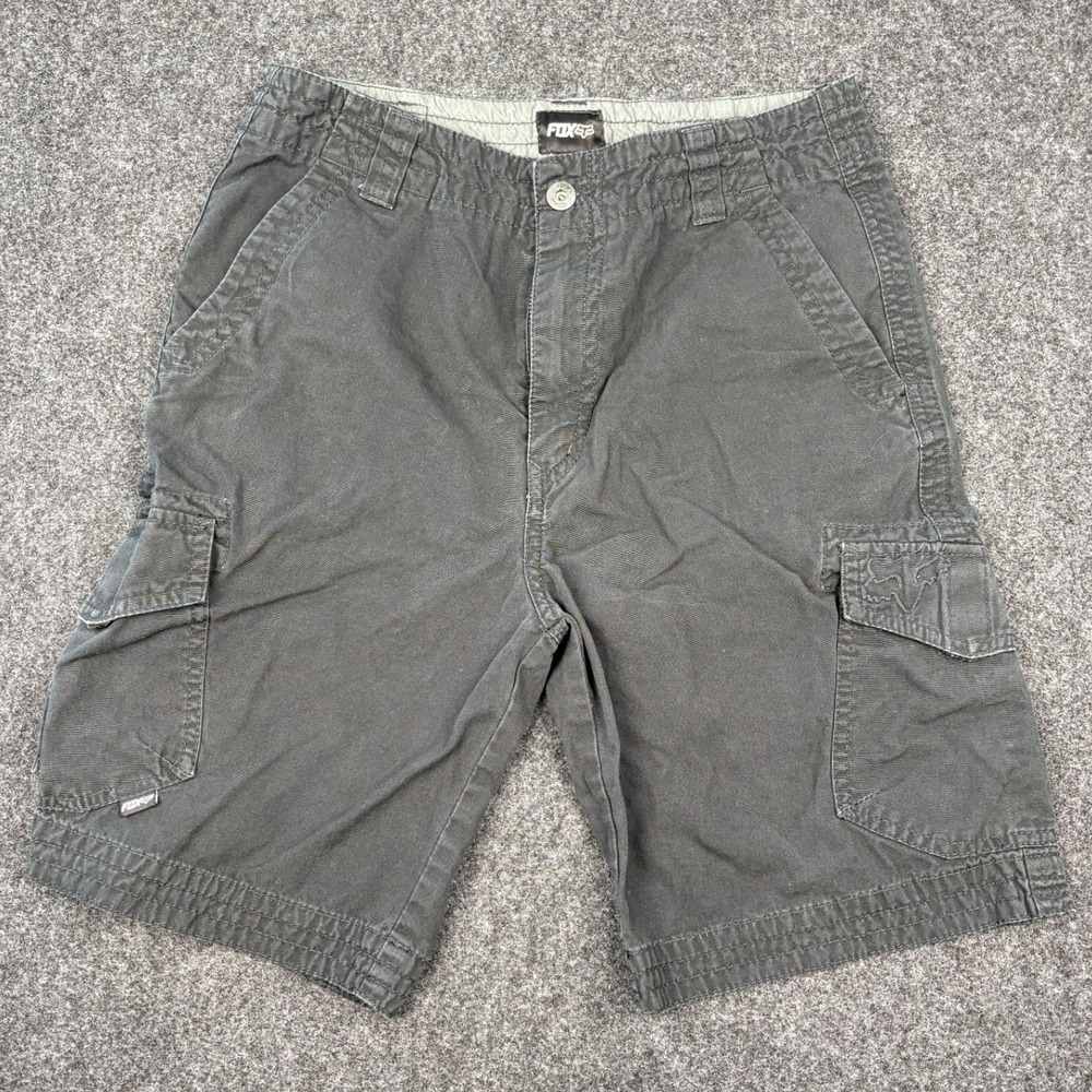 Fox Racing Mens Cargo Shorts Size 28 Faded Black Cotton Embroidered Logo Utility